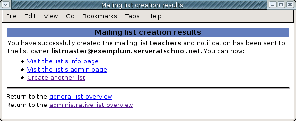 [ success adding a mailing list ]