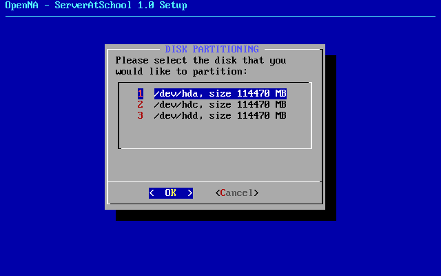 [ target disk dialogue with 3 disks ]