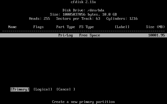 [ select a primary partition ]