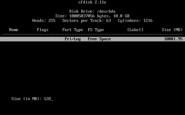 [ enter partition size 128M ]