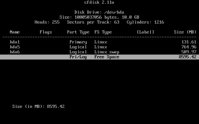 [ accept default remaining space as  partition size ]