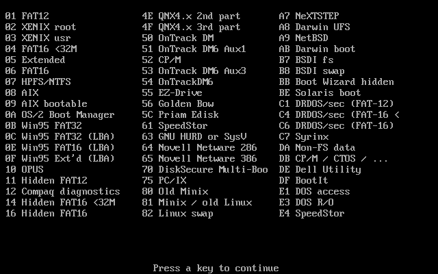 [ list of available partition type 1/2 ]