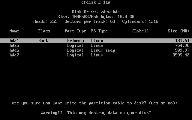 [ confirmation of writing partition table ]