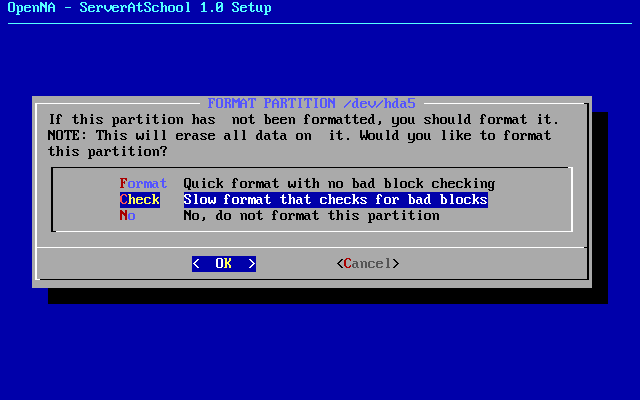 [ formatting the partition with checks for bad blocks ]