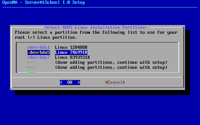 [ select the partition that will be the root of the file system]