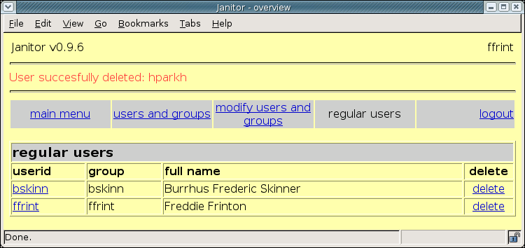 [ status quo after deletion of a regular user account ]