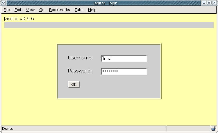 [ login screen for web interface Janitor ]