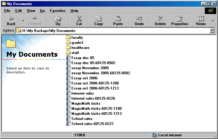 [ list with contents of the backup of 'My Documents' of Helen Parkhurst ]