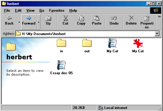 [ contents of 'My Documents\grade3\herbert' as seen by user 'grade3' ]