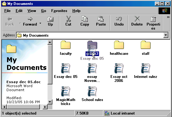 [ a 'ghost'-like image of the document hovering over the subdirectory ]