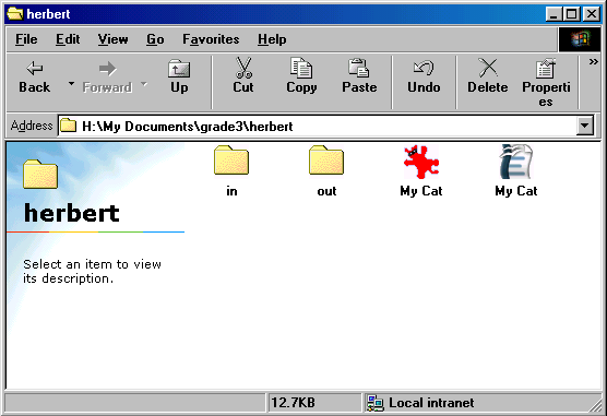 [ contents of 'My Documents\grade3\herbert' as seen by user 'hparkh' ]