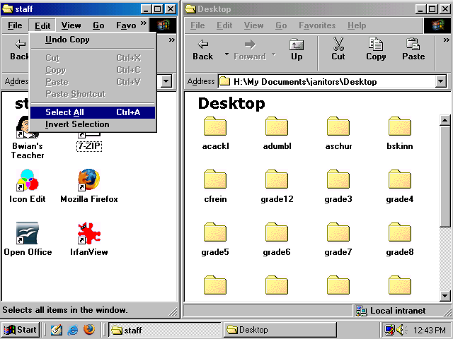 [ selecting all items in the staff directory via the menu]