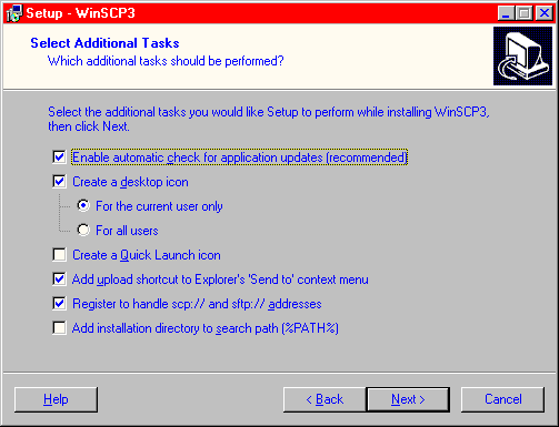 [ WinSCP Additional Tasks dialogue ]