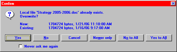 [ WInSCP warning about overwriting an existing file ]