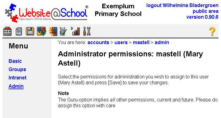 [ Administrator permissions: username (Full Name). Page top ]