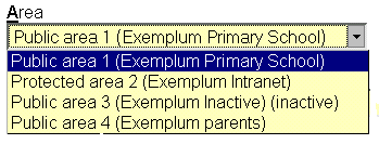 [ Area menu, 'Public Area 1 (Exemplum Primary School)' selected ]