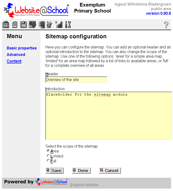 [ Sitemap configuration, entry fields ]