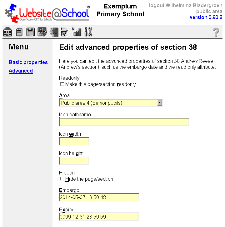 [ Edit advanced properties of section n, entry fields, top ]