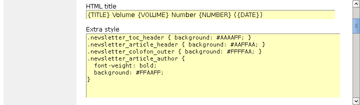 [ newsletter configuration of newsletter title and style ]