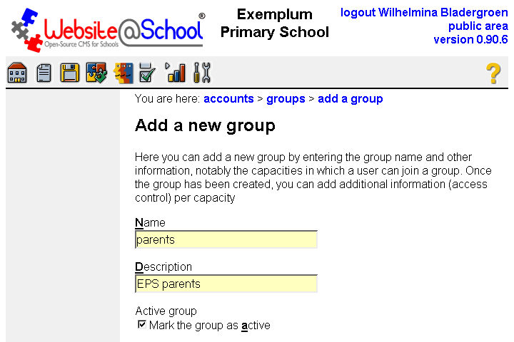 [ Add a group, entry fields, Page top ]