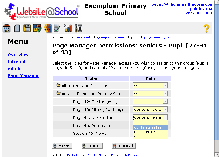 [ page manager permissions for contentmaster ]