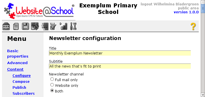[ newsletter configuration of title, subtitle and channel ]