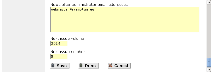 [ configuration of administrator e-mail addresses and volume and number]