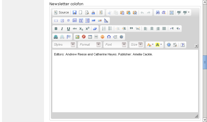 [ configuration of newsletter colofon template ]