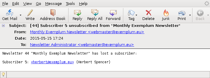 [ unsubscribe notification from newsletter ]