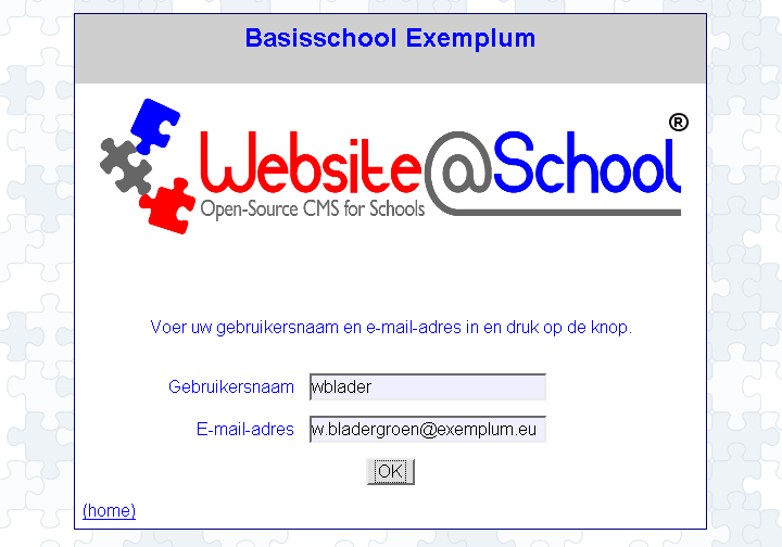 [ Exemplum Primary School, logout, username user, e-mail address 'e-mail address' ]