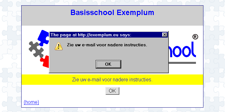 [ Exemplum Primary School, pop up: see e-mail, see e-mail, message= see e-mail ]