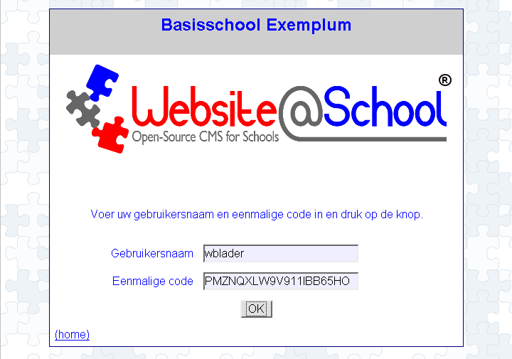 [ Exemplum Primary School, username 'user', one time code X8X...JLY ]