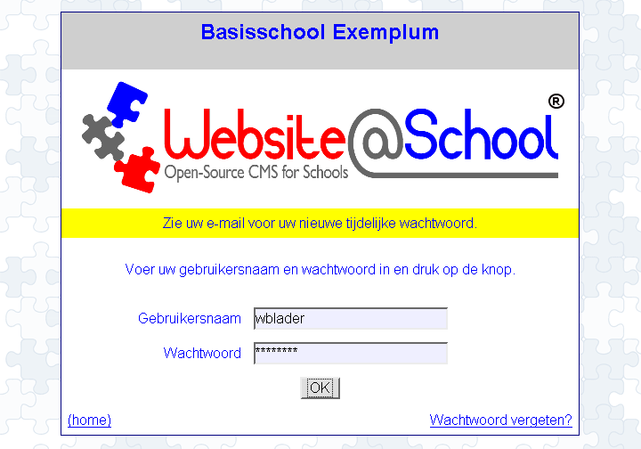 [ Exemplum Primary School, username name, password *******, message= see e-mail ]