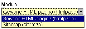 [ Module menu, 'Plain HTML-page (htmlpage)' selected ]