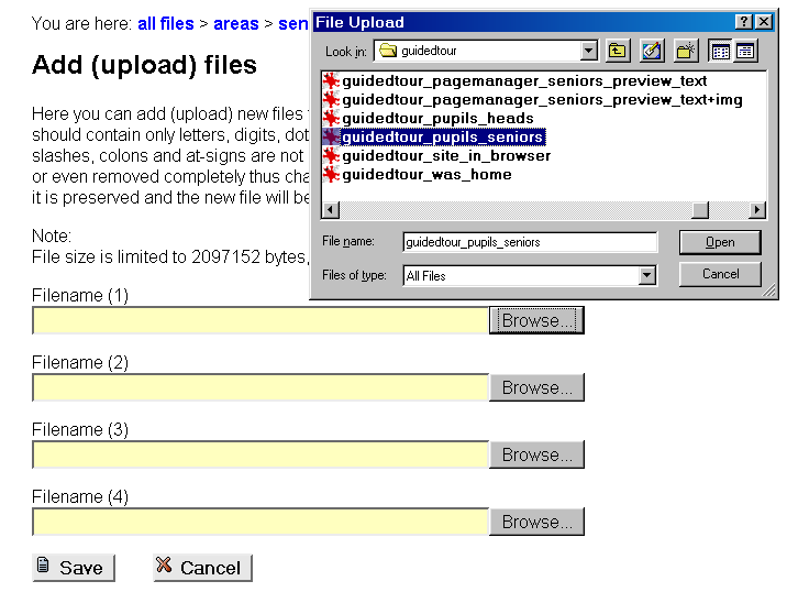 [ Add (upload) files. File upload window, file selected ]
