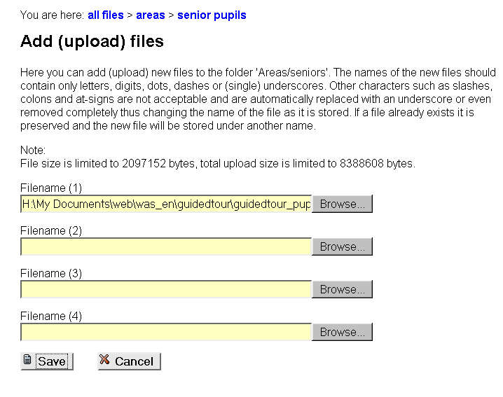 [ Add (upload) files: Filenme (1): file path entered ]