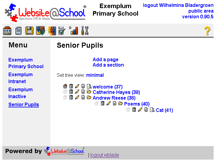 [ Page Manager: Seniors. Tree view expanded ]