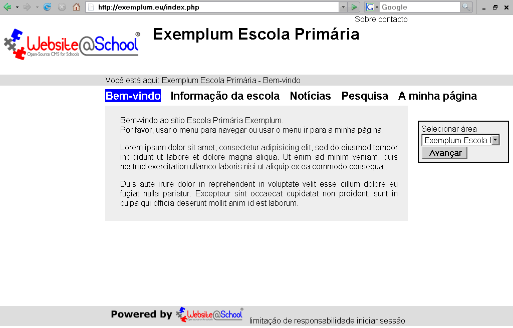 [ Exemplum Primary School website, demonstration data, welcome page ]
