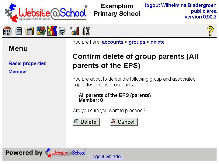 [ Confirm delete of group groupname (Description) ]