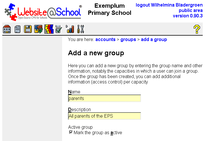 [ Add a group, entry fields, Page top ]