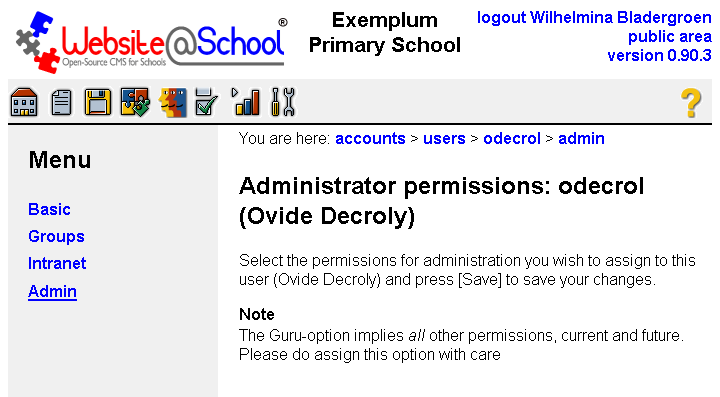 [ Administrator permissions: username (Full Name). Page top ]