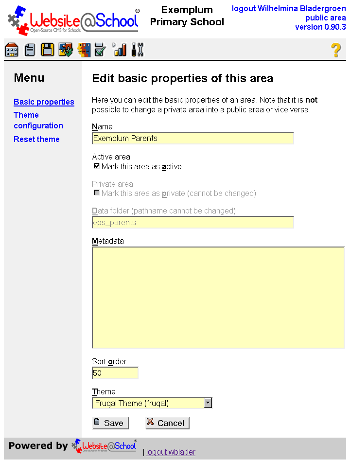 [ Edit basic properties of this area, entry fields ]