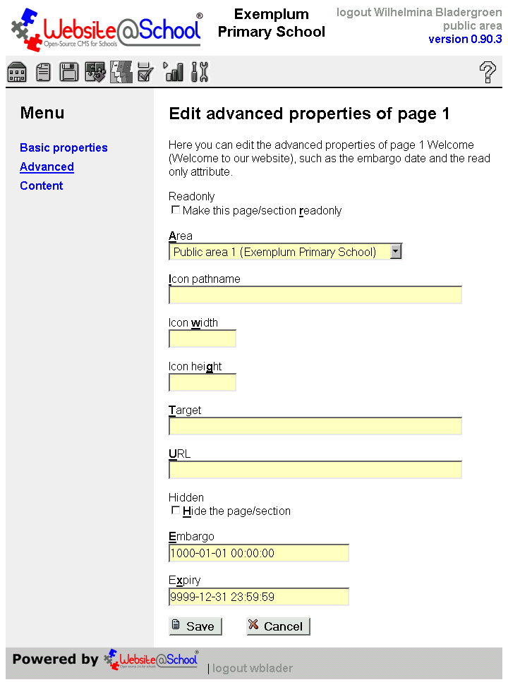 [ Edit advanced properties of page n, entry fields  ]