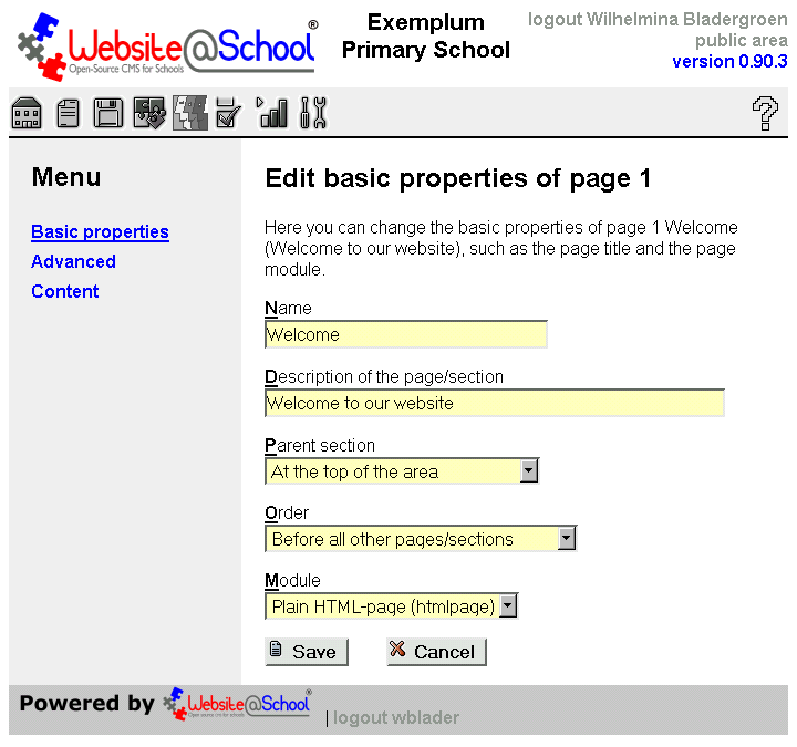 [ Edit basic properties of page n, entry fields ]