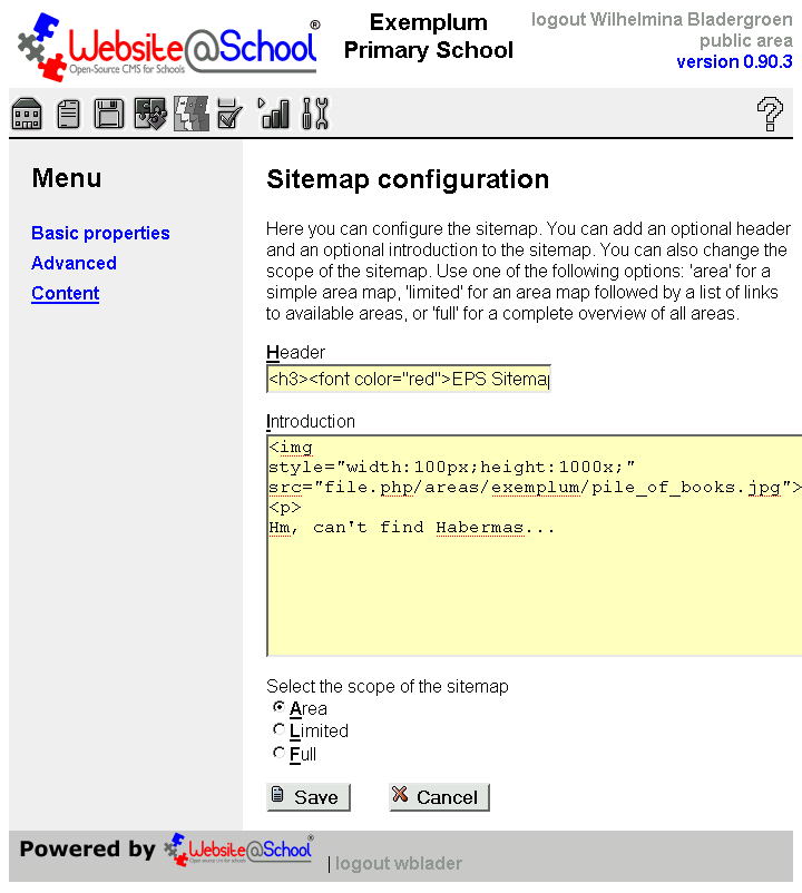 [ Sitemap configuration, entry fields ]