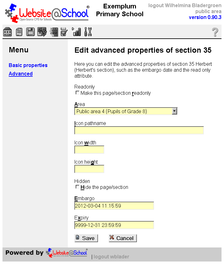 [ Edit advanced properties of section n, entry fields ]