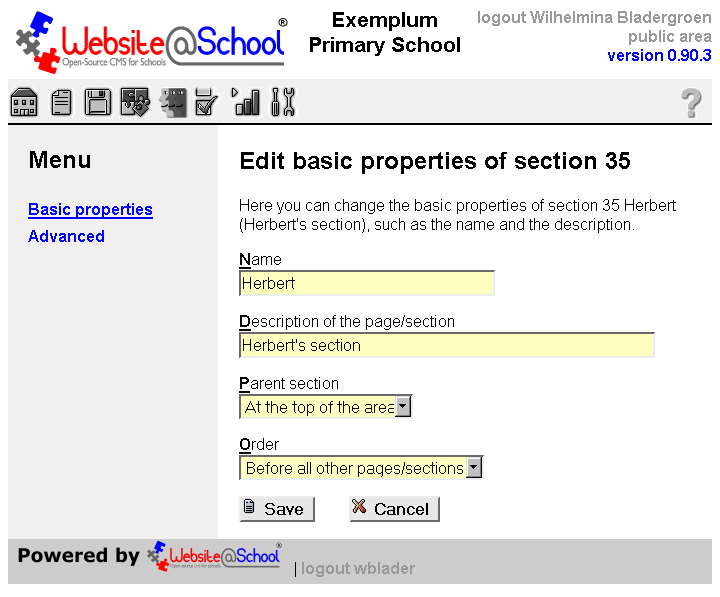 [ Edit basic properties of section n, entry fields ]